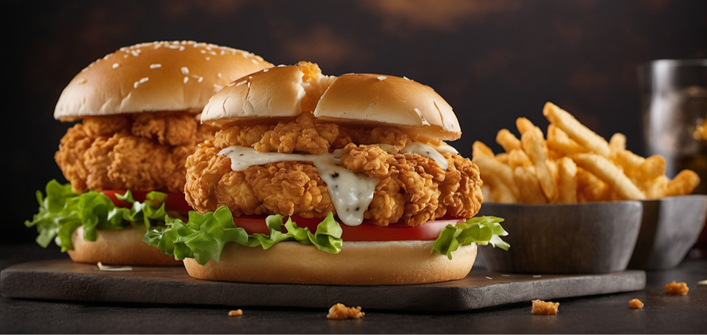 Crispy chicken sandwiches and fries